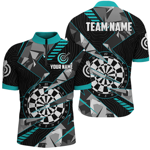 Personalized Turquoise Grunge Darts Board Men Quarter-Zip Shirts Team League Darts Jerseys TDM1517