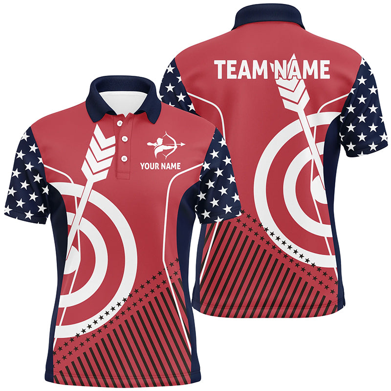 Personalized American Flag Archery Polo Shirts For Men Custom Patriotic Gifts For Archers TDM0418