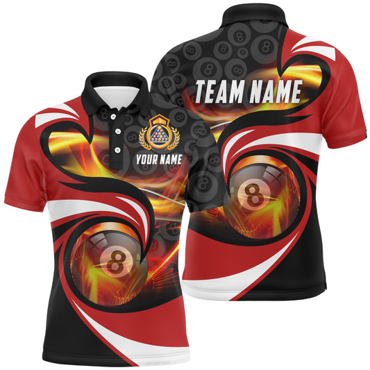 Black Red 8 Ball Billiard Personalized Polo Shirts For Men, Best Billiards Team Pool Player Gifts  TDM0206