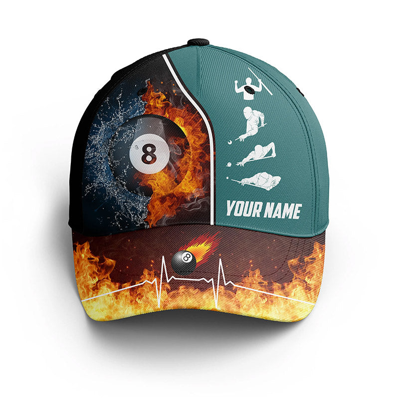 Personalized Fire And Water 3D 8 Ball Billiards Hat Cap For Pool