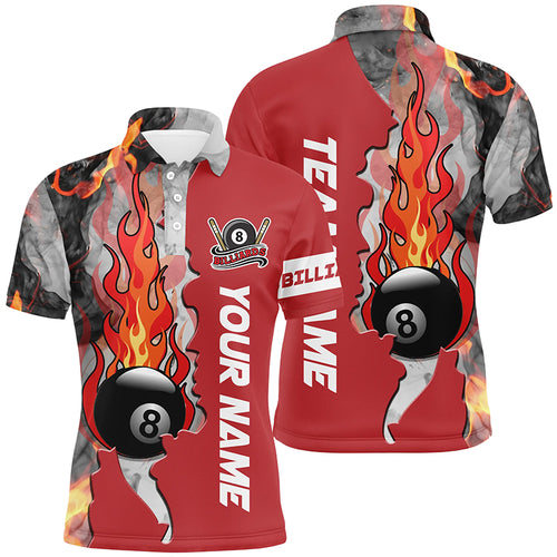 Personalized 8 Ball Fire Smoke Billiard Men's Shirts Red Version Custom Pool Team Polo Shirts TDM0425