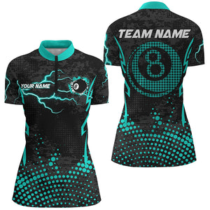 Custom Turquoise 8 Ball Point Billiard Women Quarter-Zip Shirt Billiards Apparel Clothing TDM1524