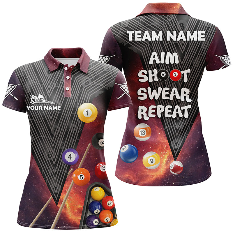 Billiard Aim Shoot Swear Repeat Red Version Custom Name 3D All Over Print Polo Shirts For Women TDM0219