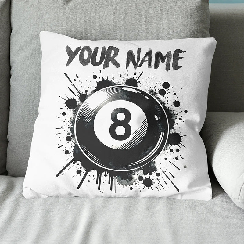 Personalized 8 Ball Pool White Pillow Custom Billiard Throw Pillows TDM0810