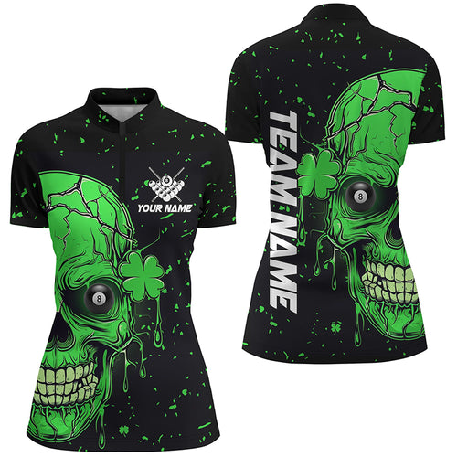 Custom Patrick Green Skull Luckiest Billiard Women Quarter-Zip Shirt Patrick Billiard Jersey TDM1144