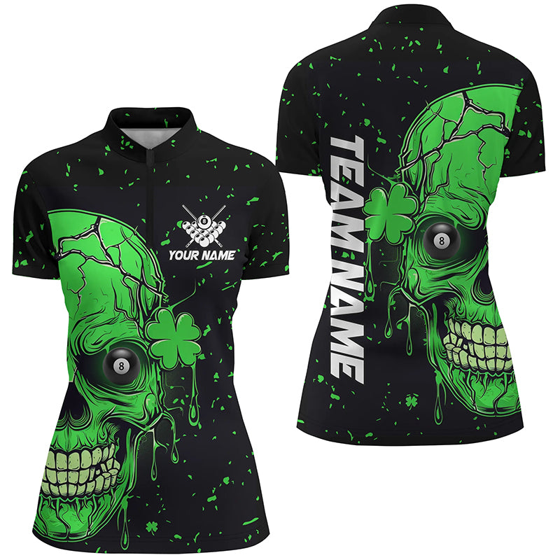 Custom Patrick Green Skull Luckiest Billiard Women Quarter-Zip Shirt Patrick Billiard Jersey TDM1144