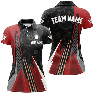 Personalized Black Red Billiard Pattern Women Polo Shirts Custom Billiard Team Jersey Uniform TDM1332