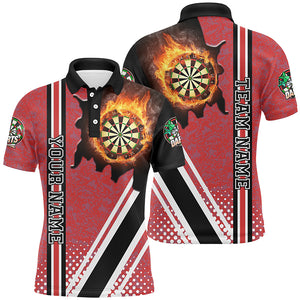 Personalized Black Red Darts Board Fire Flame Men Darts Polo Shirts Custom Dart Team Jersey TDM1334