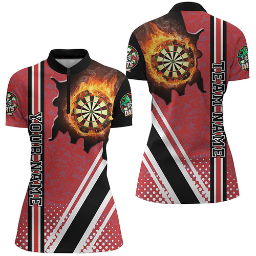 Black Red Darts Board Fire Flame Women Darts Quarter-Zip Shirts Custom Dart Team Jersey TDM1334