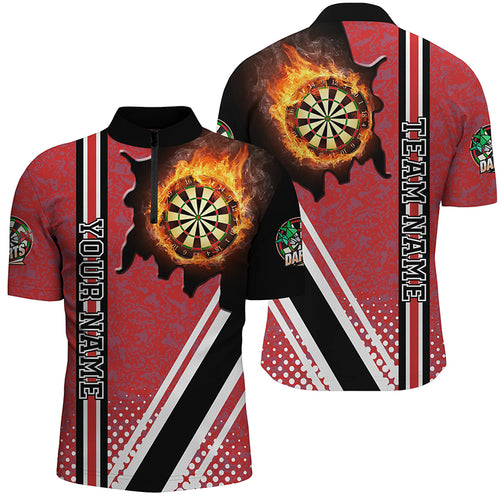 Black Red Darts Board Fire Flame Men Darts Quarter-Zip Shirts Custom Dart Team Jersey TDM1334