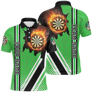 Personalized Black Green Darts Board Fire Flame Men Darts Polo Shirts Custom Dart Team Jersey TDM1335