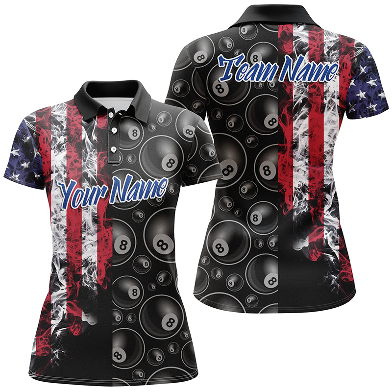 Custom Black Red 3D Pattern Billiard 8 Ball Usa Flag Polo Shirts For Women Best Patriotic Gifts TDM0227