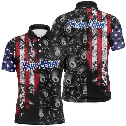 Custom Black Red 3D Pattern Billiard 8 Ball USA Flag Polo Shirts For Men Best Patriotic Gifts TDM0227
