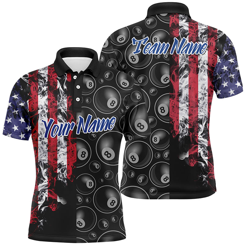 Custom Black Red 3D Pattern Billiard 8 Ball USA Flag Polo Shirts For Men Best Patriotic Gifts TDM0227