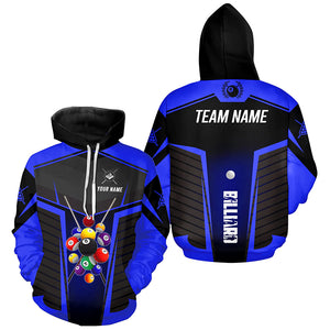 Personalized Blue Billiard Balls 3D Hoodie For Pool Player Custom Billiard Hoodie Long Sleeve Shirt TDM0654