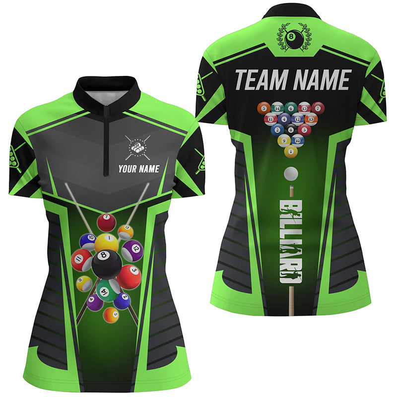 Personalized Green Jerseys Billiard Balls Women Quarter-Zip Shirts Custom Pool League Shirts TDM0656