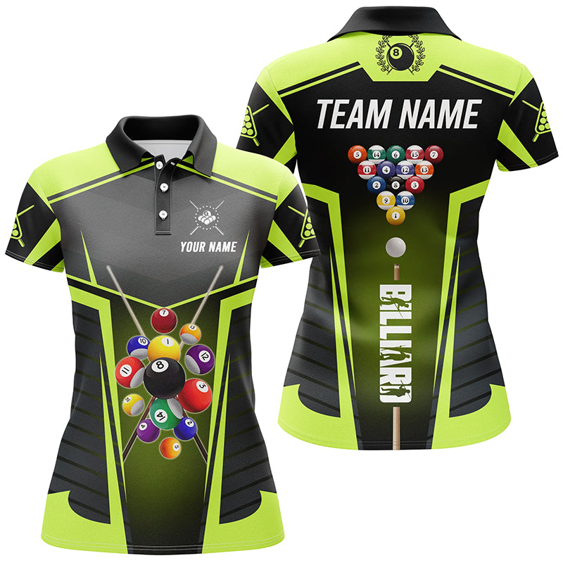 Personalized Green Neon Jerseys Billiard Balls Polo Shirts For Women Custom 3D Pool League Shirts TDM0657