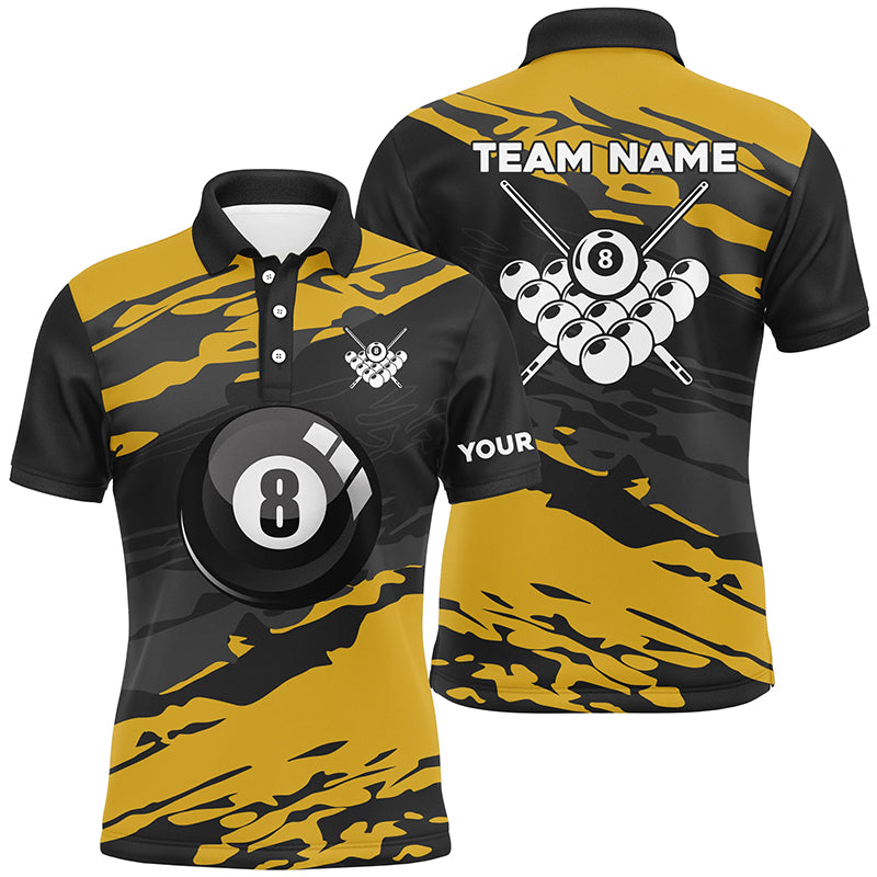 Custom Black Yellow Camouflage Billiard Polo Shirts For Men Best 8 Ball Billiard Pool Shirts TDM0665