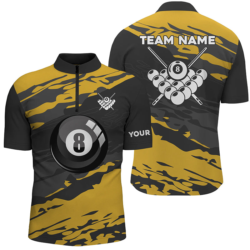 Custom Black Yellow Camouflage Billiard Men Quarter-Zip Shirt, 8 Ball Billiard Pool Shirts TDM0665