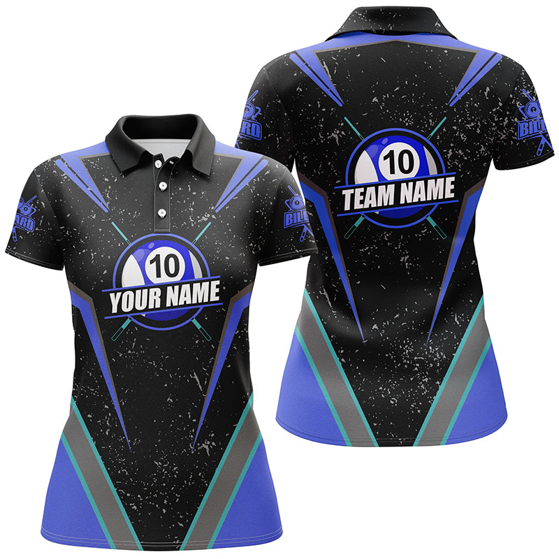 Personalized Grunge 10 Ball Billiard Polo Shirts For Women, 10 Ball Pool Billiard Jerseys For Team TDM1032
