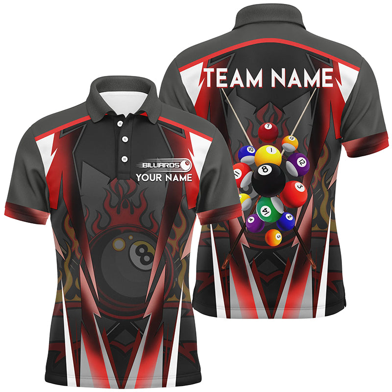 Red 8 Ball Pool Fire Billiard Balls Men Polo Shirts Customized Team League Billiard Jersey TDM1353