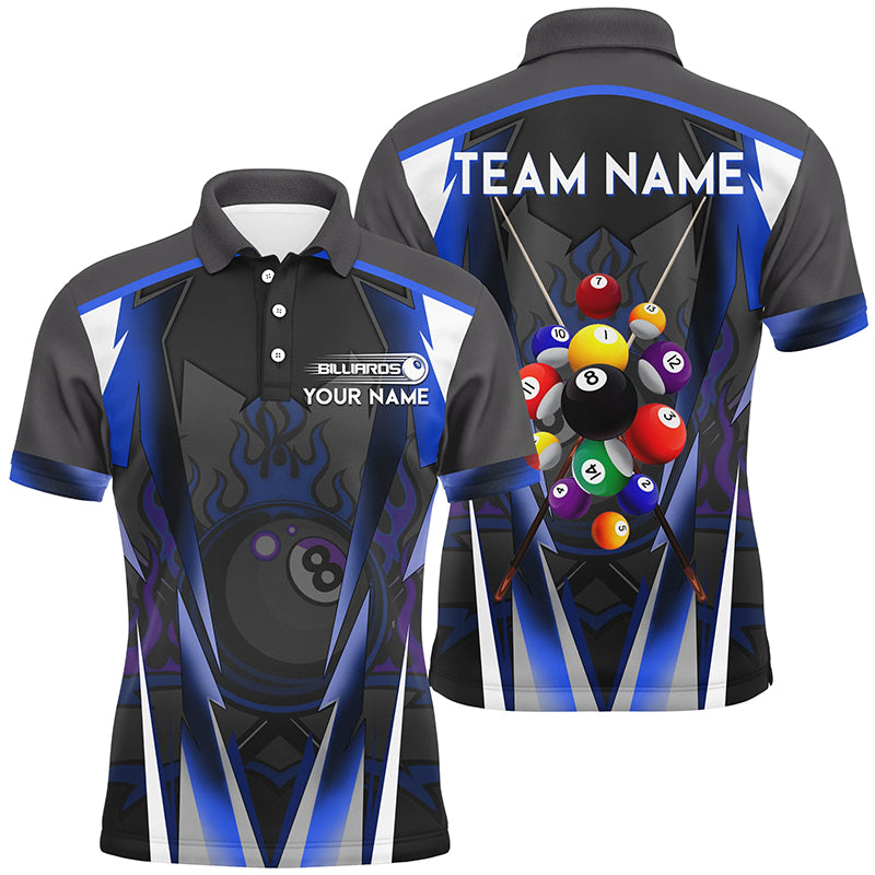 Blue 8 Ball Pool Fire Billiard Balls Men Polo Shirts Customized Team League Billiard Jersey TDM1354