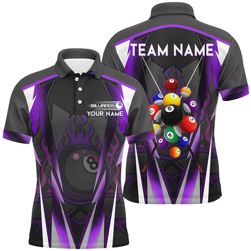 Purple 8 Ball Pool Fire Billiard Balls Men Polo Shirts Customized Team League Billiard Jersey TDM1355