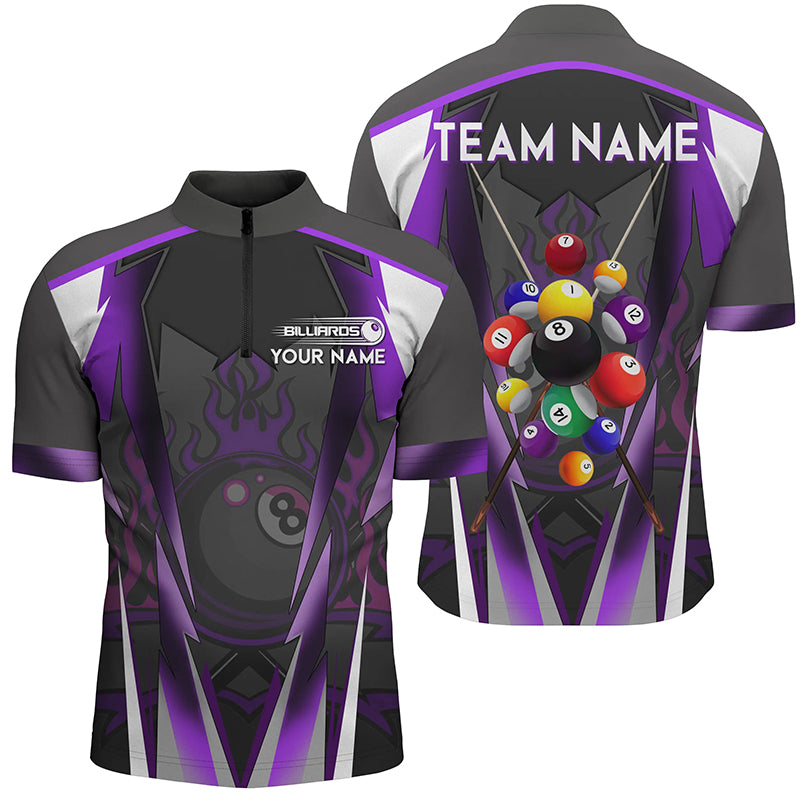 Purple 8 Ball Fire Billiard Balls Men Quarter-Zip Shirt Custom Team League Billiard Jersey TDM1355