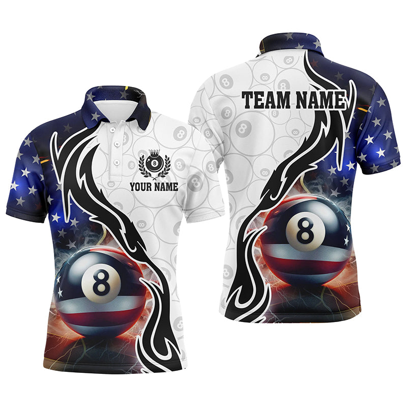 3D 8 Ball Pool Lightning US Flag Personalized Billiard Shirts For Men, Patriotic Shirts For Pooler TDM1568