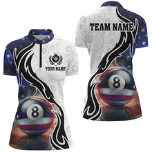 Load image into Gallery viewer, 3D 8 Ball Pool Lightning US Flag Personalized Billiard Shirts For Women, Patriotic Shirts For Pooler TDM1568
