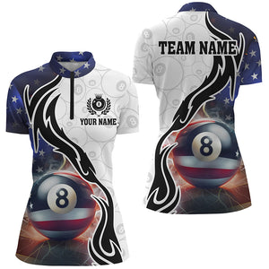 3D 8 Ball Pool Lightning US Flag Personalized Billiard Shirts For Women, Patriotic Shirts For Pooler TDM1568