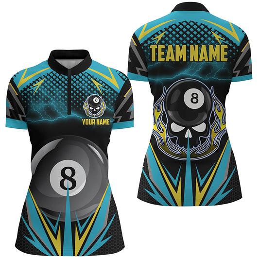 Personalized 8 Ball Billiard Jersey 3D Women Quarter-Zip Shirts Custom Name Billiard Jerseys TDM0482