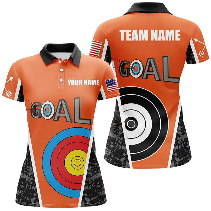 Personalized Name Orange Archery Goal Women Polo Shirts Custom 3D Archery Target Jerseys Shirts TDM0488