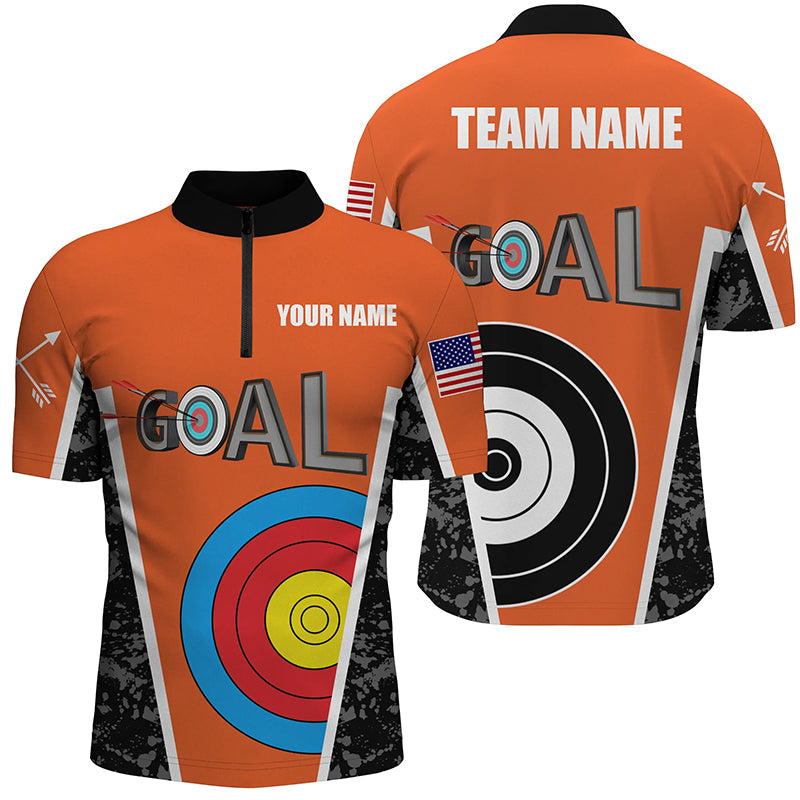 Personalized Orange Archery Goal Men Quarter-Zip Shirts, 3D Archery Target Jerseys Shirts TDM0488