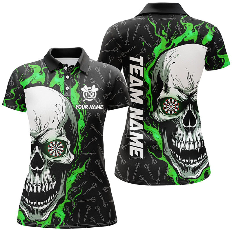 Personalized 3D Green Skull Flame Dart Polo Shirts Custom Dart Shirts For Women Dart Jerseys TDM1179