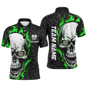 Personalized 3D Green Skull Flame Dart Polo Shirts Custom Dart Shirts For Men Dart Jerseys TDM1179