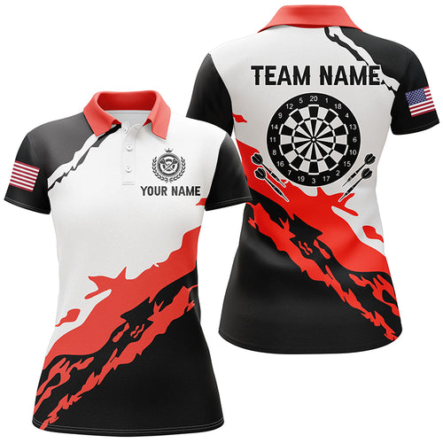 Personalized Dartboard Red Black Darts Jerseys For Women Custom Team Name Darts Polo Shirts Gifts TDM1366
