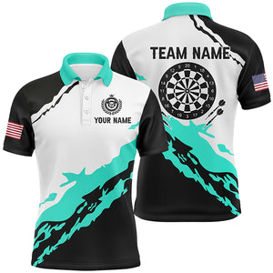 Personalized Dartboard Turquoise Black Darts Jersey For Men Custom Team Name Darts Polo Shirt Gifts TDM1367