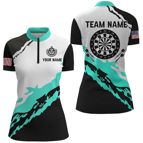 Dartboard Turquoise Black Darts Jersey For Women Custom Team Name Darts Quarter-Zip Shirts TDM1367