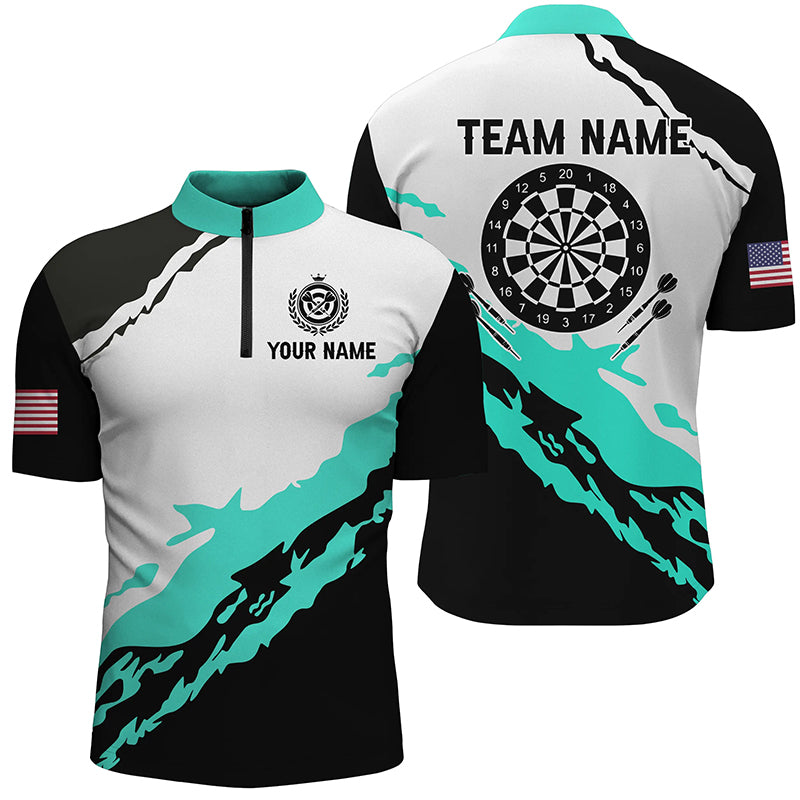 Dartboard Turquoise Black Darts Jersey For Men Custom Team Name Darts Quarter-Zip Shirts TDM1367