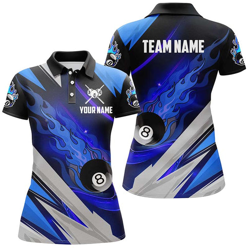 Blue Ball 8 Billiard Flame Personalized Polo Shirts For Women Custom Team Name Billiard Jerseys TDM0271