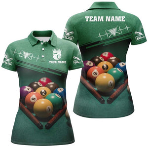 Green Billiard Balls Personalized Name Women Polo Shirts, Custom 3D Billiard Shirts For Pool Lover TDM0279