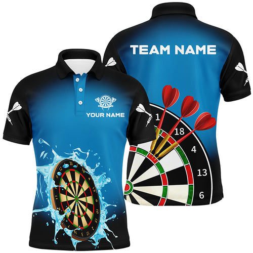 Personalized Dartboard In Splashing Water Blue Men Darts Polo Shirts Custom Funny Darts Shirts TDM1373