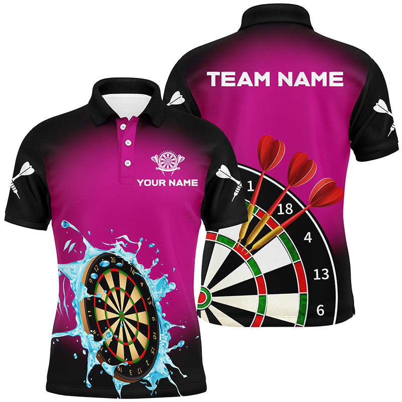 Personalized Dartboard In Splashing Water Pink Men Darts Polo Shirts Custom Funny Darts Shirts TDM1374