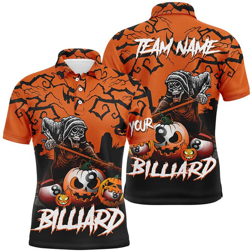 Black Orange Skeleton Halloween Custom Full Printing 3D Men Polo Shirts Best Billiard Gifts Lovers TDM0297