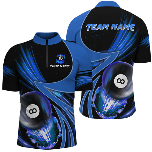 Custom 3D Blue Jerseys Billiard 8 Ball Men Quarter-Zip Shirts, Team League Billiard Shirts TDM0688