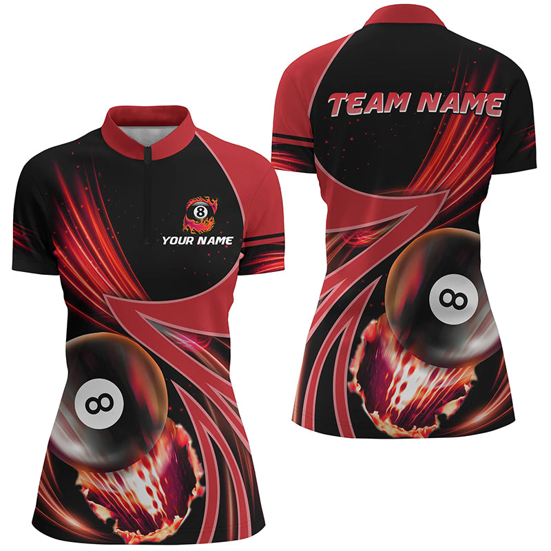 Custom 3D Red Jerseys Billiard 8 Ball Women Quarter-Zip Shirts, Team League Billiard Shirts TDM0689
