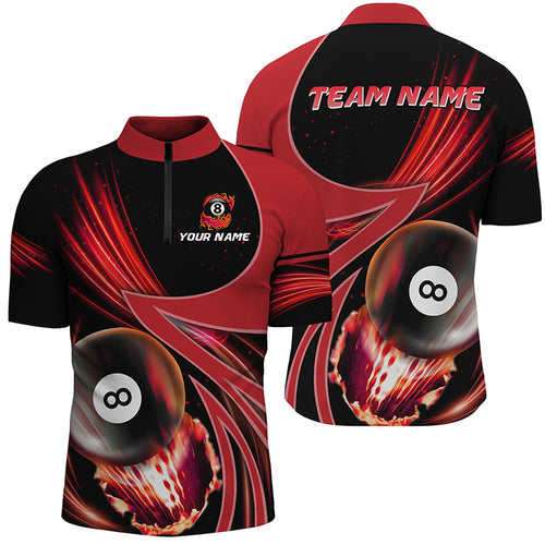 Custom 3D Red Jerseys Billiard 8 Ball Men Quarter-Zip Shirts, Team League Billiard Shirts TDM0689