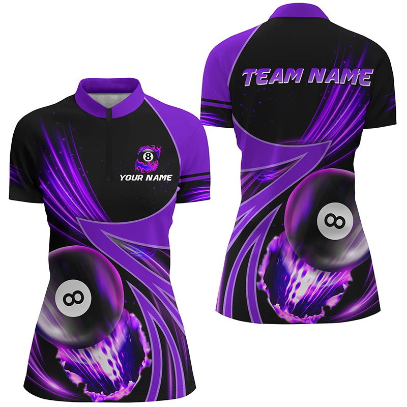 Custom 3D Purple Jerseys Billiard 8 Ball Women Quarter-Zip Shirt Team League Billiard Shirts TDM0690