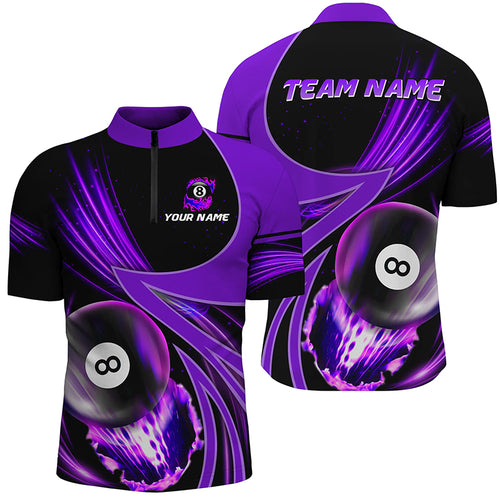 Custom 3D Purple Jerseys Billiard 8 Ball Men Quarter-Zip Shirt Team League Billiard Shirts TDM0690